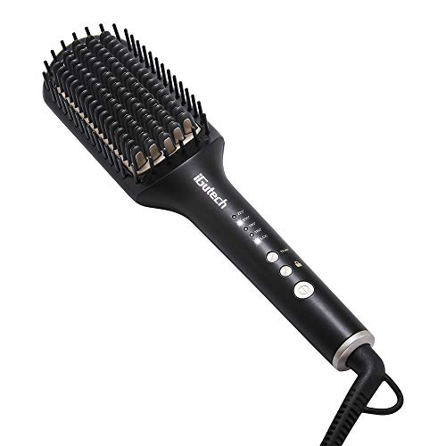 iGutech Cepillo Alisador,Peine Alisador,cepillo alisador pelo con Anti-quemaduras, Temperatura Regulable, Apagar Automáticamente