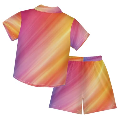 Boccsty Colorful Bright Orange Pink Gradient Boy Summer Shorts Sets Hawaiian Toddler Boys T-Shirt & Pants 2 Pcs 3T2