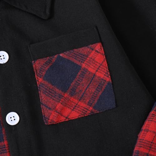 Image of Boy Clothes Fall Winter Outfits Long Sleeve Plaid Patchwork Button Down Shirt + Casual Pocket Sweatpants 5-14 Years
