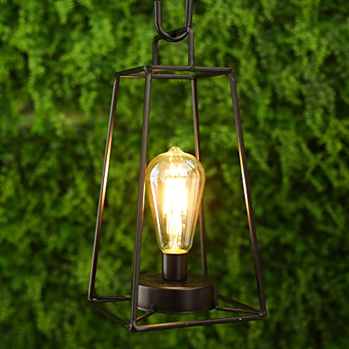 JHY DESIGN 12''H Retro Geometric Battery-Operated Table Lamp - Black Wireless Lamp with 6-Hour Timer for Indoor and Outdoor Use