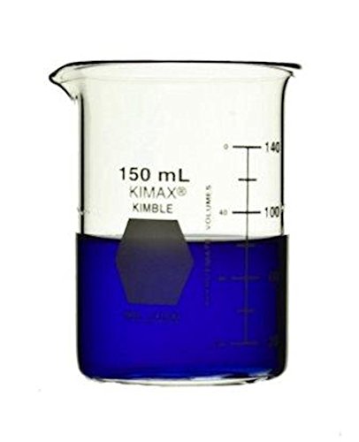 Kimble Chase KIMAX 14000-150 Borosilicate Glass Low Form Griffin Beaker, 150mL Capacity (Case of 48)