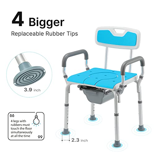 Heao 4 In 1 Heavy Duty Shower Chair With Back And Arms, Medical Bedside Commode, Adjustable Toilet Safety Frame And Raised Toilet Seat With Non-Slip Rubber Tips For Seniors, Disabled And Pregnant #TOP1