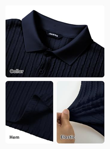 Image of JMIERR Mens Casual Polo Shirt Summer Short Sleeve Vacation Button Beach Knit Stretchy Golf Shirts