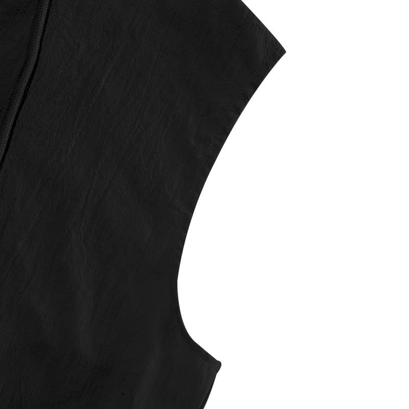 crazynekos Men Linen Feeling Sets Outfits Sleeveless Hoodies 2 Piece Short Set Beach Tank T Shirts Solid Sets4