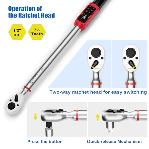 ANPUDS Chave de torque digital, unidade de 1/2 polegada, 5,1-340 Nm, conjunto de chaves eletrônicas