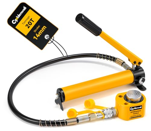 CGOLDENWALL Hydraulic Cylinder Ram 20T with Hand Pump CP-180, Stroke 14mm, Body Height 58mm, Effective Area 33.16cm², for Bridges/Building/Machinery Industries (FPY-20T+CP-180)