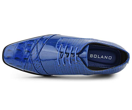 Image of Bolano Bandit Men's Alligator Print Cap-Toe Oxford Dress Shoes | Formal lace-up oxfords with alligator print, folded croc detailing and cap toe for tuxedo and dress wear