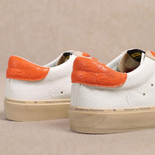 Image of Mi.iM Gaby Rubber Sole Lace-up Snake Print Suede Star Sneakers (White Orange, US Footwear Size System, Adult, Women, Numeric, Medium, 6.5)