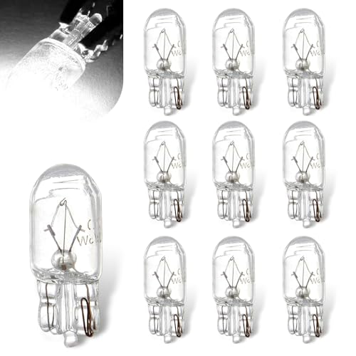 Qurbuns 10 PCS T10 168 192 Halogen Bulbs, 12V 5W Width Light Bulbs for Car Side Marker Light, Dashboard Indicator Light, Universal for Most Cars (Warm White Light)