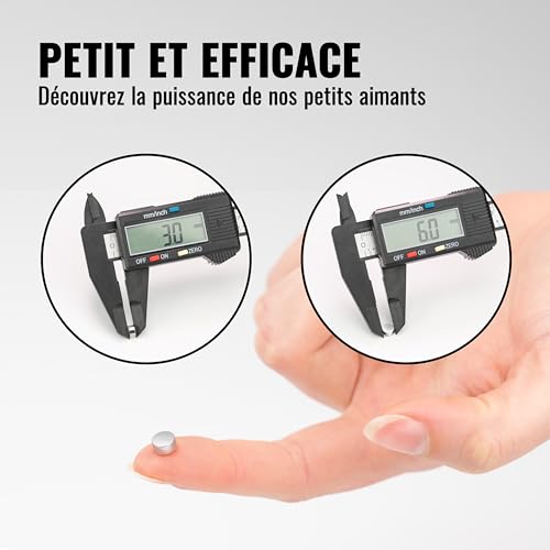 Poppstar 60x Petits Aimants en Néodyme (diamètre 6 mm, hauteur 3 mm), extra puissants, argentés – vue 2
