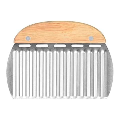 TiSkying Stainless Steel Crinkle Cutter with Wooden Handle, Potato Chipper Wavy Vegetable Cutter French Fries Cutter Salad Chopping Knife Chopper, French Fry Slicer Kitchen Cutting Tool Cover