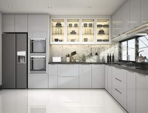 Image of Light Grey Peel and Stick Wallpaper Matte Self Adhesive Removable Wallpaper,Waterproof Kitchen Wallpaper Vinyl Contact Paper for Cabinet Furniture(24x200 Light Grey Glsy)