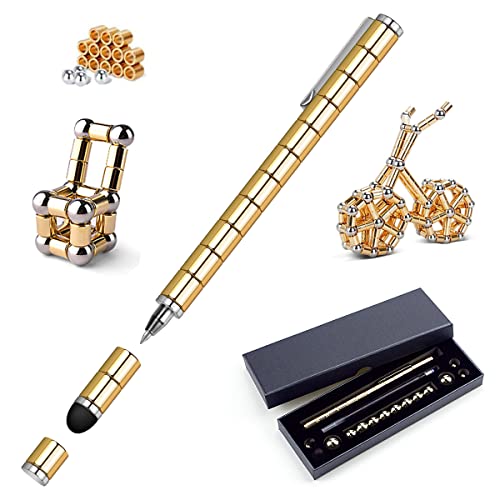 Magnetic Fidget Pen Toy Magnet Gel Pen Fidget Toy Think Ink Pen, can be Transformed into a Variety of Creative for Adult and Children Stress Relief Office Product (Gold)