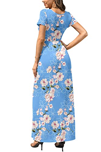 Image of DB MOON Womens 2026 Summer Maxi Dresses Casual Short Sleeve Empire Waist Spring Long Dress with Pockets