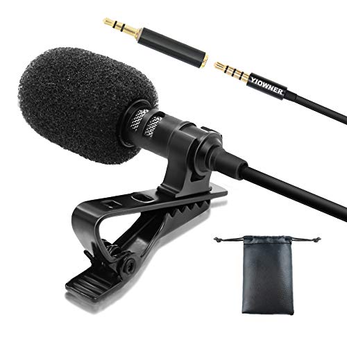 Lavalier Microphone Lapel Microphone, Clip Microphone for Phone iPhone Apple, Noise Reduction Studio Mic for Computer, Smartphone, YouTube Yiowner Black