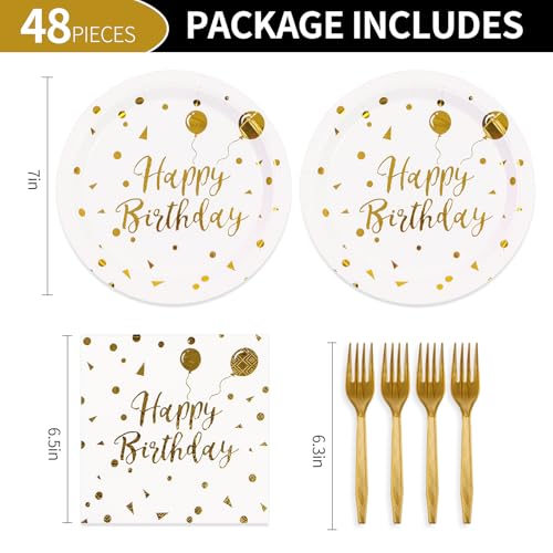 96PCS Happy Birthday Plates and Napkins Party Supplies, Black and Gold Disposable Paper Plates and Napkins with Forks Tableware Set for Birthday Party Decorations 24 Guests - Image 4