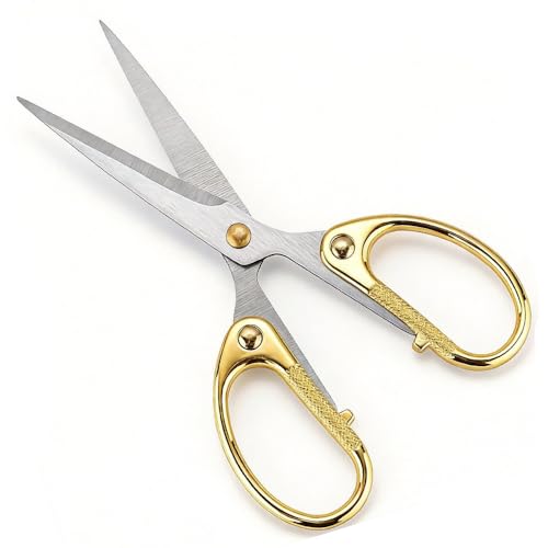 5" All Stainless Steel Office Scissors for Desk, Sharp Blade Craft Scissors, All Purpose Scissors for Office, Home, School, DIY, Sewing, Fabric, Paper, Right/Left Handed (Gold)