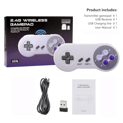 Image of KIWITATA Wireless USB SNES Controller, Rechargeable Retro SNES Emulator USB Game Pad Controller for Windows PC 11 /XP /8 /7 MAC,Raspberry PI