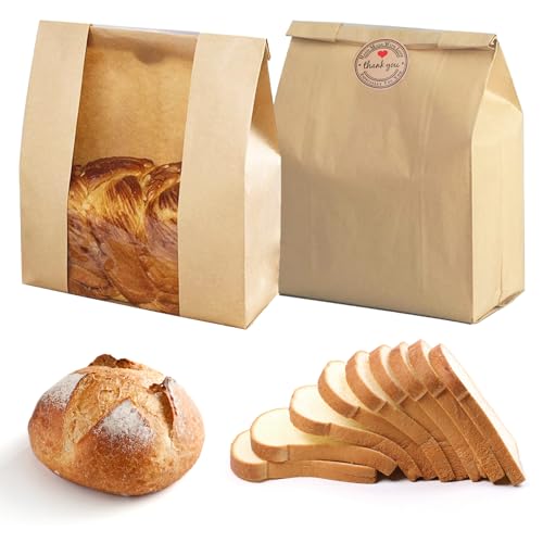 35 Pack Paper Bread Bags for Homemade Bread, Paper Bakery Bag for Baked Food Packaging Storage, Large Kraft Paper Bread Loaf Bag
