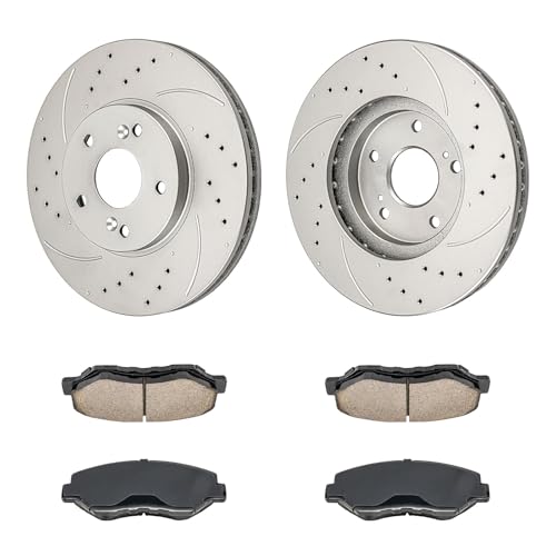Image of KAX Front Brake Kit, Drilled and Slotted Brake Rotors, Ceramic Brake Pads | Fits Honda Pilot 2003 2004 2005 2006 2007 2008, Automotive Replacement Brake Kit