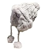 Vegang Women Winter Real Rex Rabbit Fur Knitted Hat Ear Protector Cap Outdoor (Light Gray)