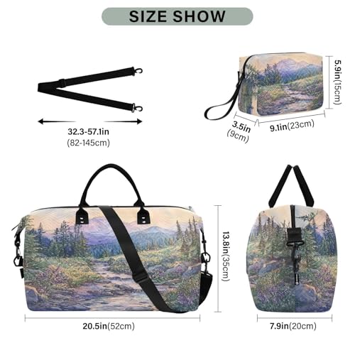 Mountains Streams Travel Duffel Bag Large Capacity Weekender Bag with Toiletry Bag Detachable Shoulder Strap Travel Tote Bag for Women3