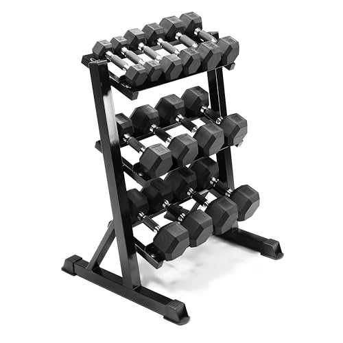 Image of CAP 280 LB, 550 LB, 1200 LB Dumbbell Set with Horizontal 2-3 Tier Rack, Rubber Hex Free Weights, Home Gym Weight Set for Strength Training