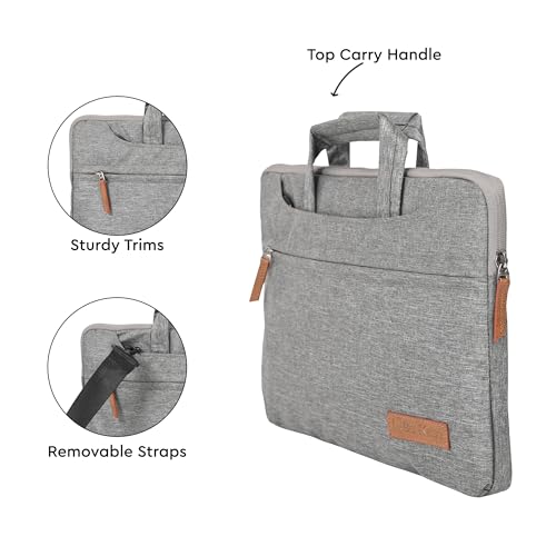 Image of Bonkaso 14.1 Inch Laptop Sleeve Cum Messenger Bag for MacBook & Laptops | Premium Polyester Melange | Water-Resistant Padded Case with Handle & Sling Strap | Lightweight Office Travel Bag - Grey