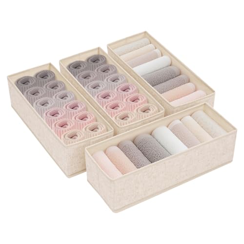 Fammio Schubladen Organizer für HEMNES 160 cm Kommode 4er Set Aus Polyester und Leinen Waschbar Beige Praktischer Kleiderorganizer für Haushalt Babykleidung Socken