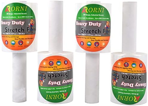 Stretch Film Wrap Roll 5" 1000 Ft 80 Gauge Shrink Wrap Industrial Strength Heavy Duty Thick Clear Cling Durable Self-Adhering Plastic Wrap with Handle for Pallet Wrap Packing Moving Supplies Warehouse