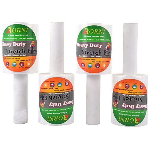 Stretch Film Wrap Roll 5" 1000 Ft 80 Gauge Shrink Wrap Industrial Strength Heavy Duty Thick Clear Cling Durable Self-Adhering Plastic Wrap With Handle For Pallet Wrap Packing Moving Supplies Warehouse #TOP1