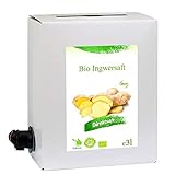3 Liter Bio Ingwersaft - 3 Monate Bio Ingwer Saftkur - ökologischer Ingwer Saft in Premiumqualität in der praktischen 3 Liter Bag in Box Saftbox - nach Anbruch ungekühlt 3 Monate haltbar