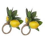 Warmhm 2Stücke Künstliche Zitronen Serviettenringe Tischdeko für Hochzeit Party Feiertage Lebensnahe Serviettenhalter für Festlichkeiten und Besondere Anlässe