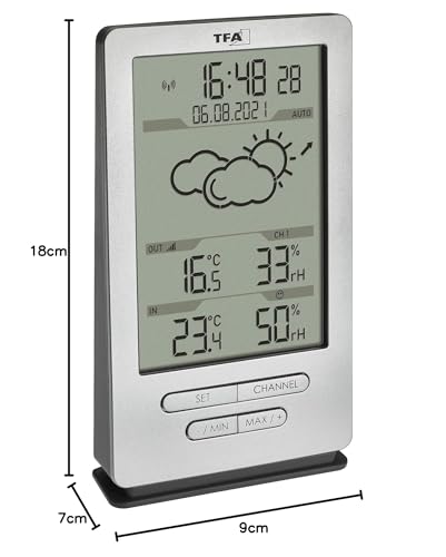 TFA Dostmann stazione meteo con sensore esterno Xena, 35.1162.54, wireless, comfort del clima interna, previsioni del tempo, orologio con data completa, argento - 8