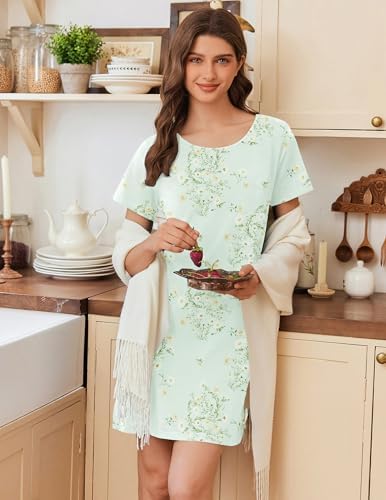 Ekouaer Cotton Nightgowns for Women Short Sleeve Sleepshirts Soft Sleepwear — view 2