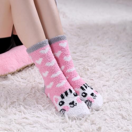 Image of LINEMIN Womens Fuzzy Socks Cozy Fluffy Winter Warm Slipper Socks Microfiber Soft Home Sleeping Socks