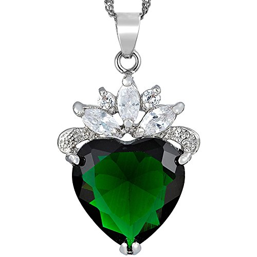 RIZILIA CORAZÓN DEL OCÉANO Colgante con 45cm(18') Cadena y Corte de Corazón Piedras Preciosas Circonita CZ [Esmeralda Verde] en 18K Chapado en oro blanco, Elegancia Moderna Sencillo