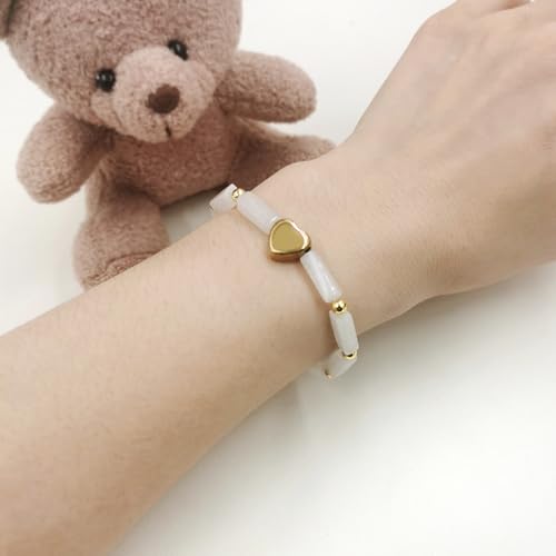 Image of Cuboid Love Elastic Bracelet, Crystal Energy Stone Anxiety Relief Yoga Jewelry for Women Male (Heart-shaped Charm Can Be Customized Name)