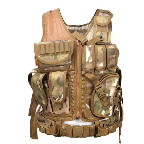 ACTJ.M Tactical Combat Vest with Holster for Men and Women Airsoft Training Black Lightweight (cp)