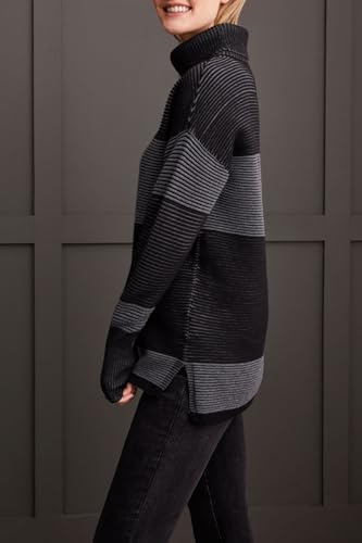 Tribal Women's Turtleneck Two-Tone Ottoman Knit Sweater with High-Low Hem3