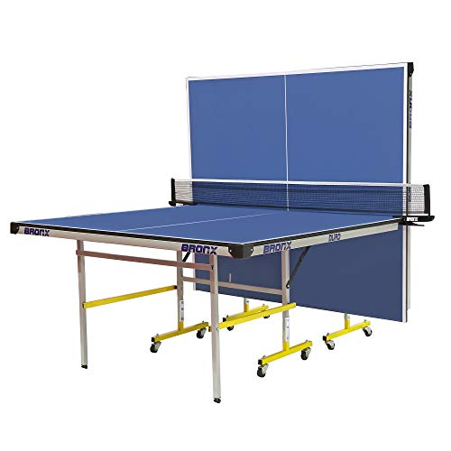 Image of Bronx Duro Table Tennis Table with 18 mm Both Side Laminated Blue top and 50 mm Wheel (2 bat, 3 Balls and 1 Cover)