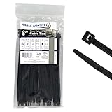 Kable Kontrol Cable Zip Ties 100 Pcs 8 Inch Black, 50 Lbs Tensile Strength, Self-locking UV Resistant Plastic Nylon Wire Ties, for Indoor or Outdoor Use