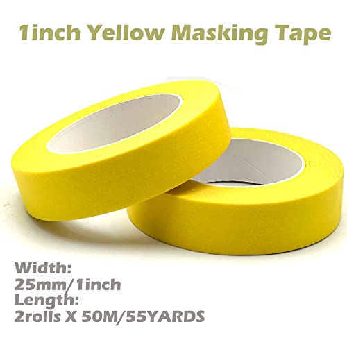 Image of Yellow Painters Tape 1 Inch Wide, Masking Tape 1 Inch X 55 Yards X 2 Rolls for Arts Crafts Painting Labeling Decoration School Projects Home Office