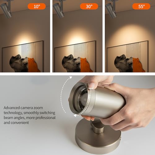 Image of Dimmable Zoomable Spot Lights Indoor Spotlight, 12W Adjustable Angle Ceiling Spotlights for Living Room, Corridor, Picture, Accent Lighting Brushed Nickel Finish - Warm White, 2 Pack