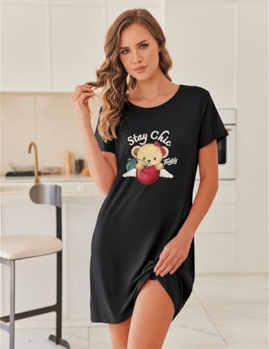 Image of Ekouaer 2 Pack Nightgowns for Women Sleepshirt Short Sleeve Night Shirts