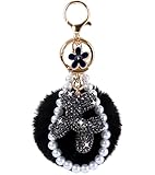 Cute Keychain, Black Rhinestone Balloon Dog Key Chains Women Cute Bling Bag Accessories Charm, Purse Charms for Handbags,Puff Ball Keychain