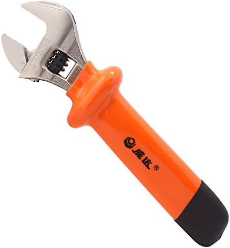 WEIDA 8" Heavy Duty Insulated Electrician Adjustable Wrench Cushion Grip And Nickel-Plated Surface Anti-Rust