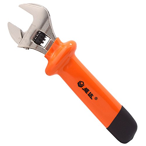 Weida 8" Heavy Duty Insulated Electrician Adjustable Wrench Cushion Grip And Nickel-Plated Surface Anti-Rust #TOP23