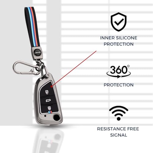 Image of KEYCEPT Metal Alloy Key Cover Compatible with Universal ZS EV, MG Astor with smart Key with Keychain (Long Keychain).