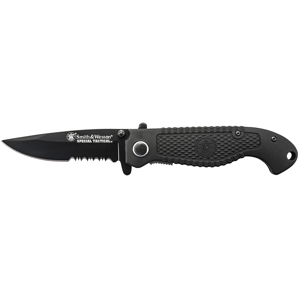 Smith & Wesson Special Tactical CKTACBSD 8.1in High Carbon S.S. Folding Knife with a 3.5in Drop Point Blade and ABS Handle for Outdoor, Survival and EDC